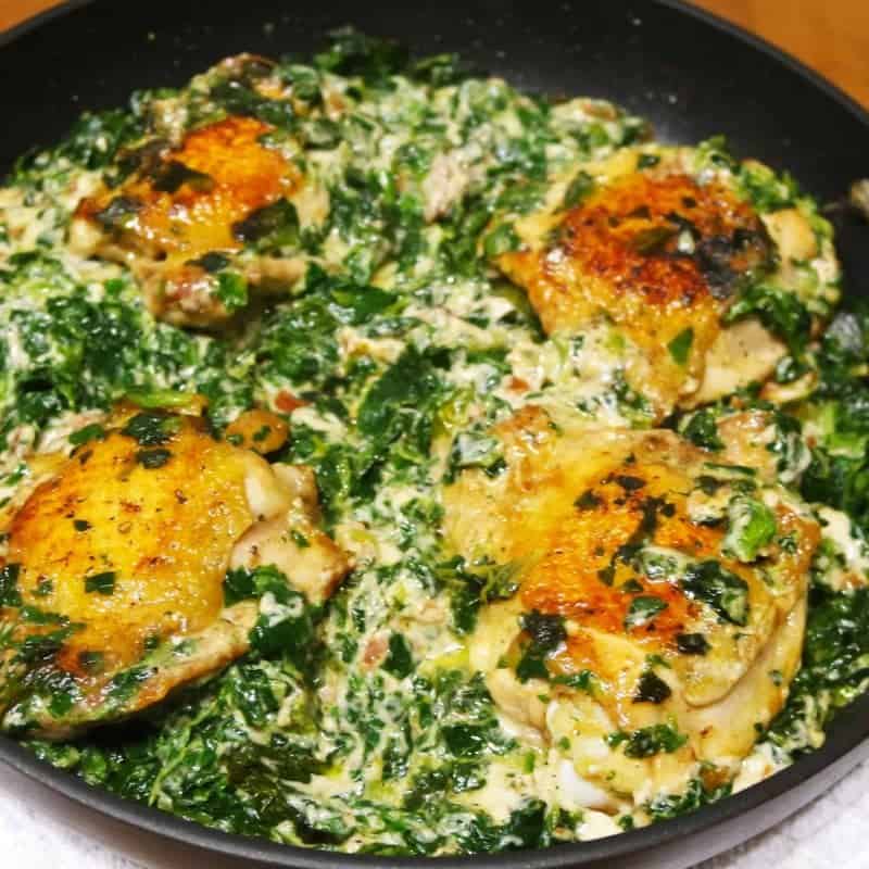 Panroasted chicken thighs and creamed spinach » Hangry Woman