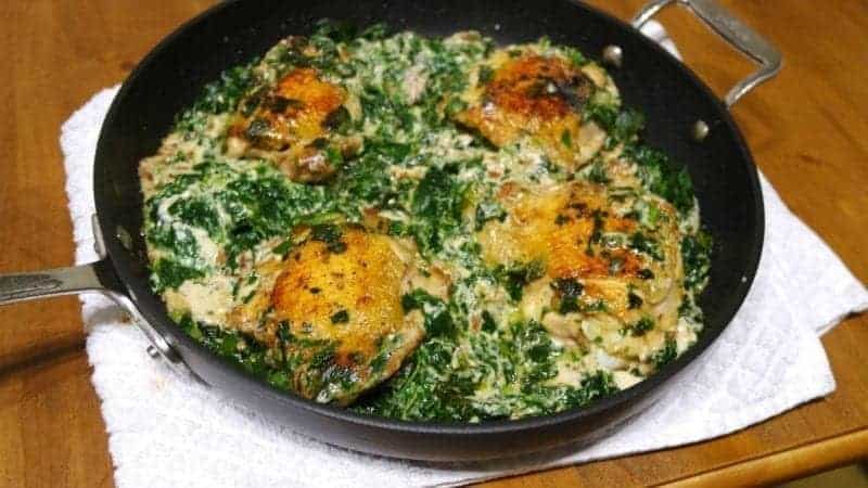 Garlic Parmesan Creamed Spinach and Pan Roasted Chicken [Keto Friendly]