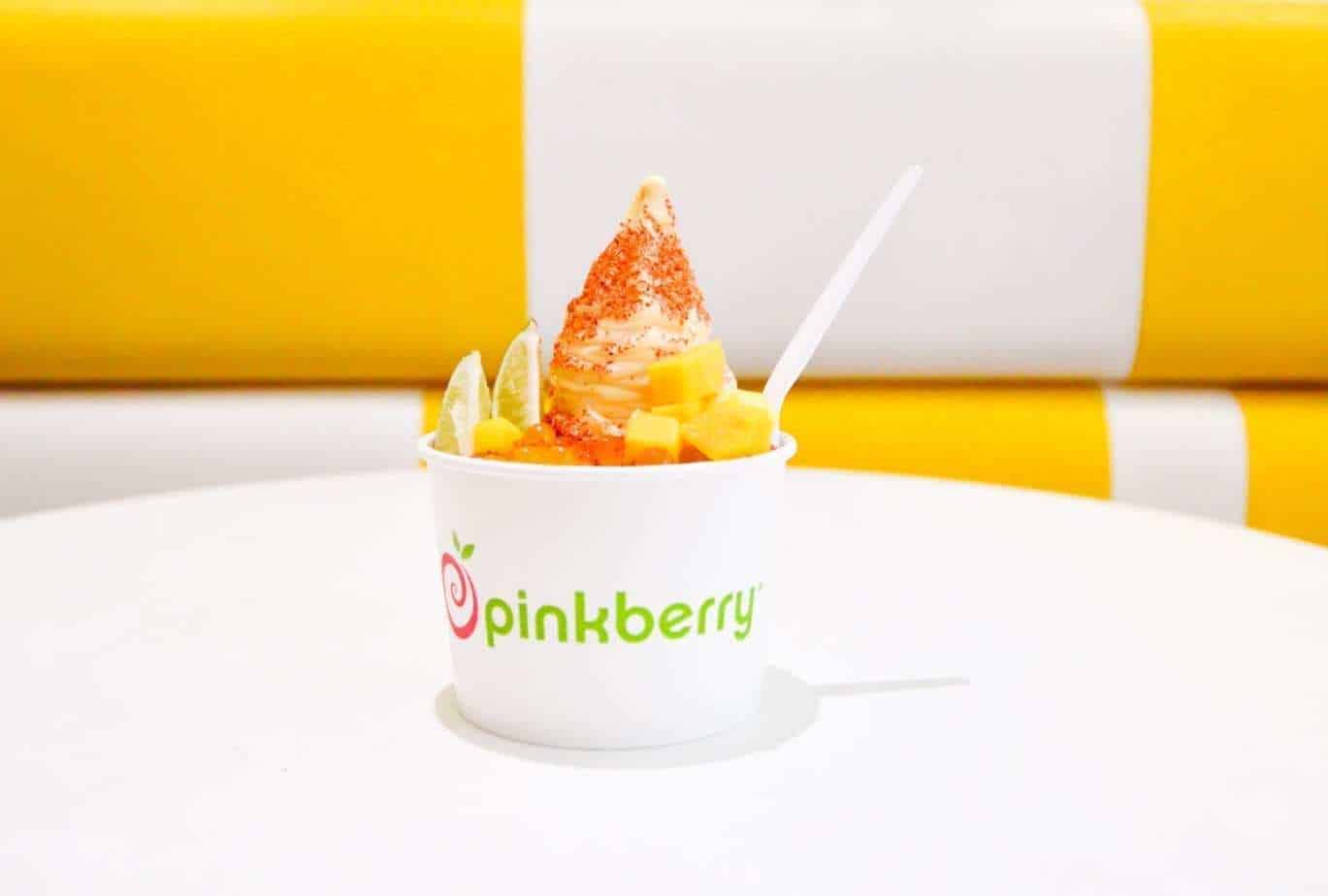 Pinkberry frozen yogurt on a table