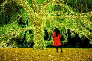 mila clarke buckley in front of Houstonian Hotel Tree