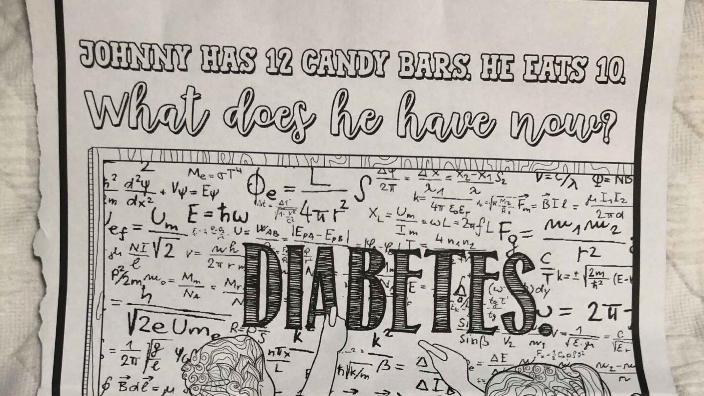 photo of coloring sheet with diabetes joke