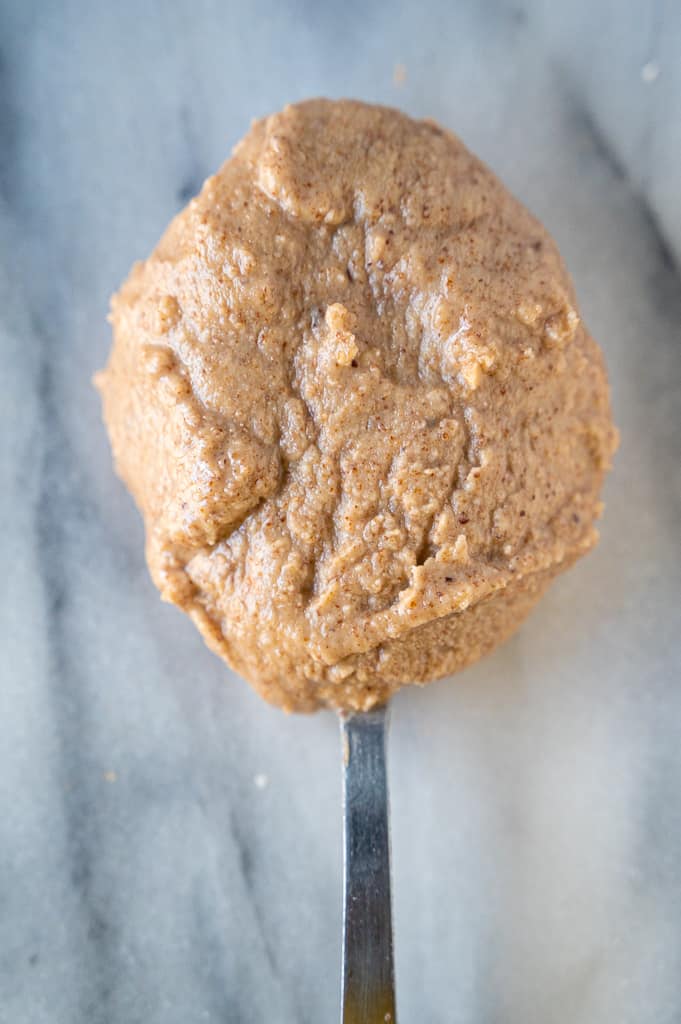 Almond butter on a spoon