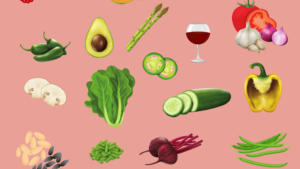various fruits and veggies in a collage
