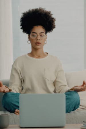 woman practicing breathing exercises