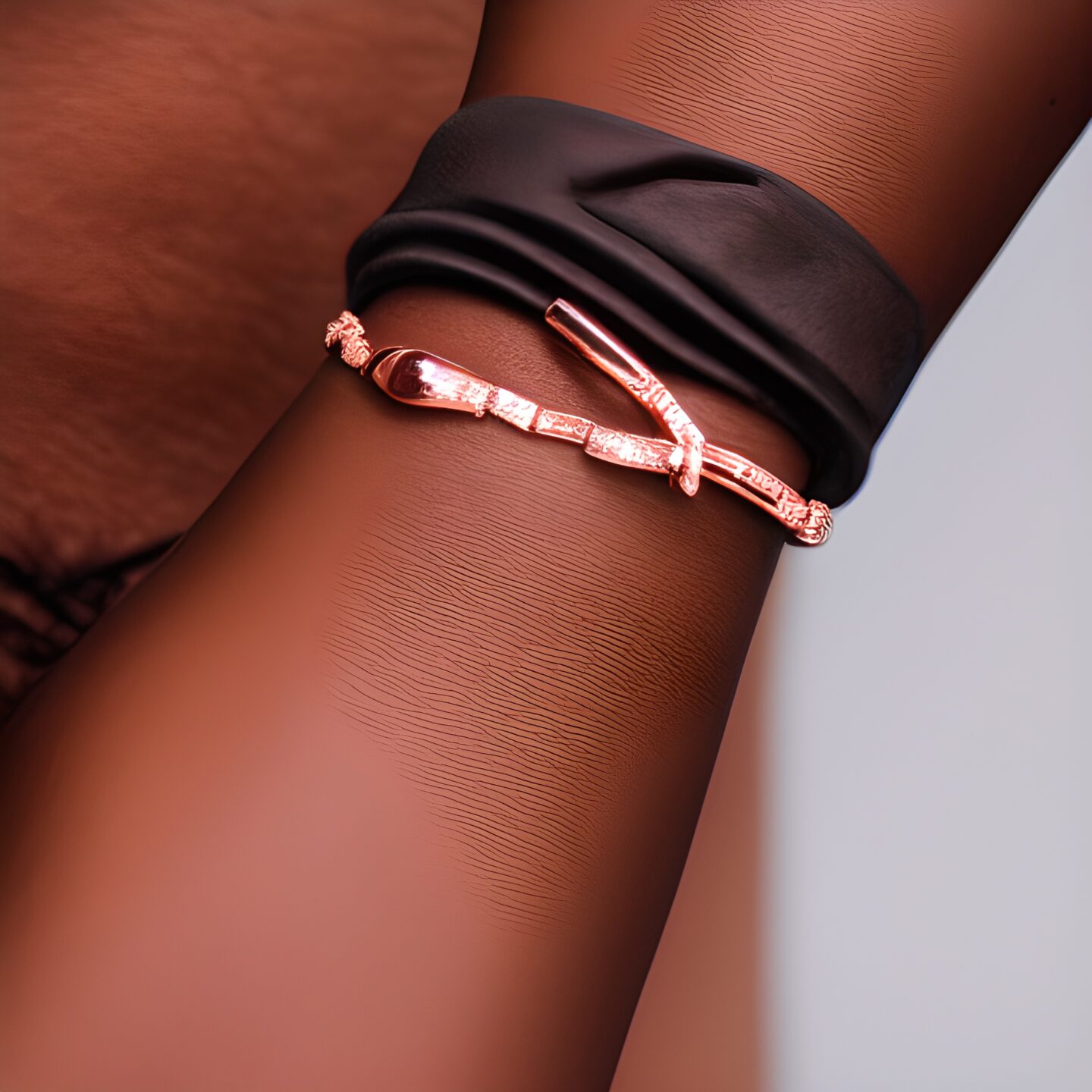 rose gold medical id bracelet worn by a woman of color
