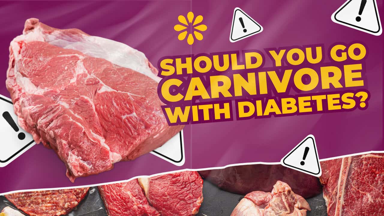 Steak and meats photographed with text that says" should you go carnivore with diabetes?"