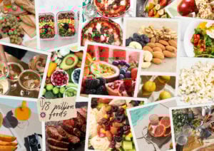 a collage of different foods in stacked polaroid fashion