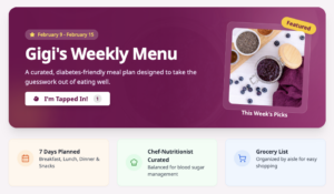 Glucose Guide's weekly diabetes meal plan header.