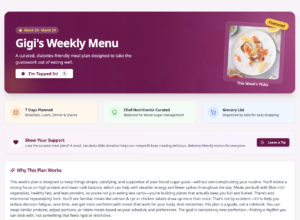 Screengrab from Glucose Guide's Weekly Curated Diabetes Menu