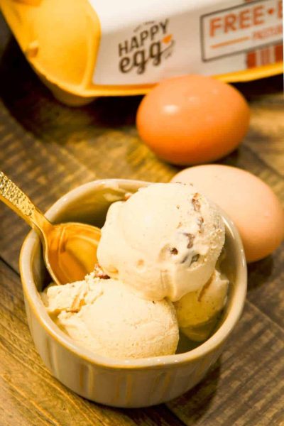 homemade butter pecan ice cream with a spoon